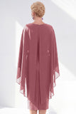 Grey Blue Sheath Boat Neck Midi Mother of the Bride Dress With Cape