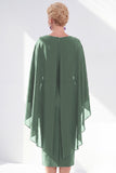 Grey Blue Sheath Boat Neck Midi Mother of the Bride Dress With Cape