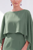 Grey Blue Sheath Boat Neck Midi Mother of the Bride Dress With Cape