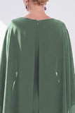 Grey Blue Sheath Boat Neck Midi Mother of the Bride Dress With Cape