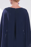 Grey Blue Sheath Boat Neck Midi Mother of the Bride Dress With Cape