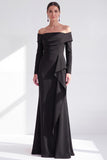Off The Shoulder Mermaid Maxi Black Tie Dress With Long Sleeves