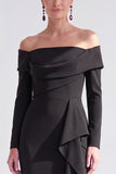 Off The Shoulder Mermaid Maxi Black Tie Dress With Long Sleeves