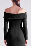 Off The Shoulder Mermaid Maxi Black Tie Dress With Long Sleeves