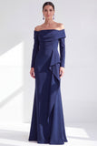 Off The Shoulder Mermaid Maxi Black Tie Dress With Long Sleeves