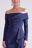 Off The Shoulder Mermaid Maxi Black Tie Dress With Long Sleeves