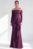 Off The Shoulder Mermaid Maxi Black Tie Dress With Long Sleeves