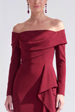 Off The Shoulder Mermaid Maxi Black Tie Dress With Long Sleeves