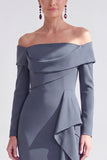 Off The Shoulder Mermaid Maxi Black Tie Dress With Long Sleeves