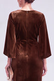 Burgundy Round Neck Sheath Midi Velvet Dress With Slit