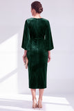 Burgundy Round Neck Sheath Midi Velvet Dress With Slit