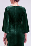 Burgundy Round Neck Sheath Midi Velvet Dress With Slit
