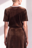 Burgundy A Line Round Neck Rhinestone Long Velvet Dress