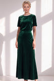 Burgundy A Line Round Neck Rhinestone Long Velvet Dress
