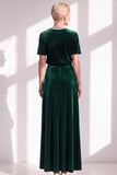Burgundy A Line Round Neck Rhinestone Long Velvet Dress