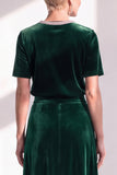 Burgundy A Line Round Neck Rhinestone Long Velvet Dress