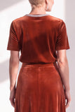 Burgundy A Line Round Neck Rhinestone Long Velvet Dress