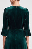 V-Neck Dark Green A Line Half Sleeve Midi Velvet Dress