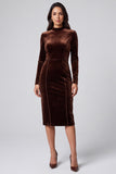 Long Sleeve Sheath Dark Brown Midi Velvet Dress