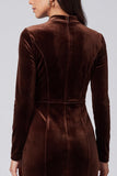 Long Sleeve Sheath Dark Brown Midi Velvet Dress