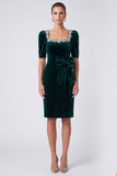 Square Neck Bodycon Sparkly Dark Green Mini Velvet Dress