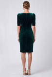 Square Neck Bodycon Sparkly Dark Green Mini Velvet Dress