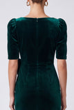 Square Neck Bodycon Sparkly Dark Green Mini Velvet Dress