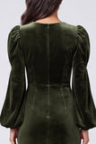 Long Sleeve Sheath Green Midi Velvet Dress