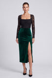Square Neck Black and Dark Green Lace Midi Velvet Dress With Long Sleeves