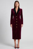 Velvet Peak Lapel Sheath Burgundy Midi Work Dress