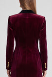 Velvet Peak Lapel Sheath Burgundy Midi Work Dress