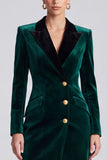 Peak Lapel Velvet Bodycon Dark Green Mini Work Dress With Long Sleeves