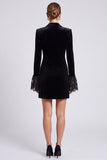 Velvet Peak Lapel Black Bodycon Lace Mini Work Dress With Long Sleeves