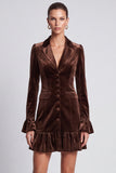 Dark Brown Velvet A Line Notched Lapel Mini Work Dress