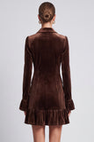 Dark Brown Velvet A Line Notched Lapel Mini Work Dress