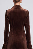 Dark Brown Velvet A Line Notched Lapel Mini Work Dress