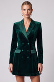 Dark Green A Line Peak Lapel Velvet Mini Work Dress