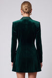 Dark Green A Line Peak Lapel Velvet Mini Work Dress