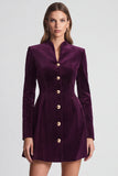 A Line High Neck Purple Velvet Mini Work Dress
