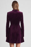 A Line High Neck Purple Velvet Mini Work Dress