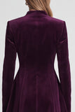 A Line High Neck Purple Velvet Mini Work Dress