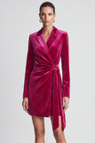 Peak Lapel Bodycon Pink Velvet Mini Work Dress