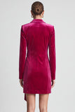 Peak Lapel Bodycon Pink Velvet Mini Work Dress