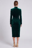 Velvet Sheath High Neck Dark Green Midi Work Dress