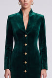 Velvet Sheath High Neck Dark Green Midi Work Dress