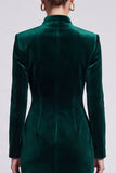 Velvet Sheath High Neck Dark Green Midi Work Dress