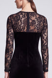 Long Sleeve Black Lace Sheath Midi Velvet Dress