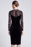 Black Illusion Long Sleeve Lace Midi Velvet Dress