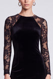 Black Illusion Long Sleeve Lace Midi Velvet Dress