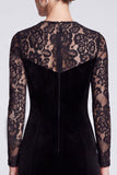 Black Illusion Long Sleeve Lace Midi Velvet Dress